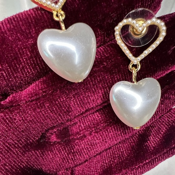 Gold and Silver Heart Drop Earrings - Picture 5 of 7
